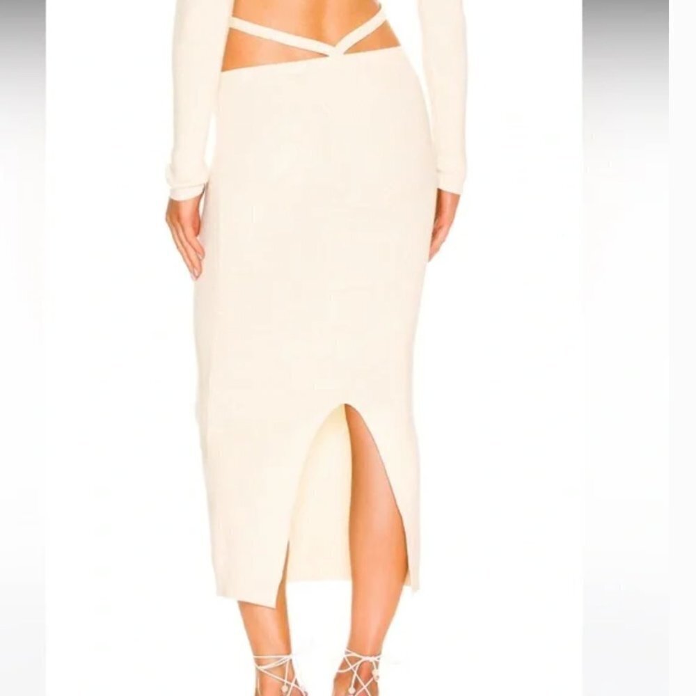 For Love and Lemons Mona Knit Midi Skirt in Ivory I Size XS NWT